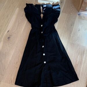 Anthropologie Black Backless Dress with Button Detail